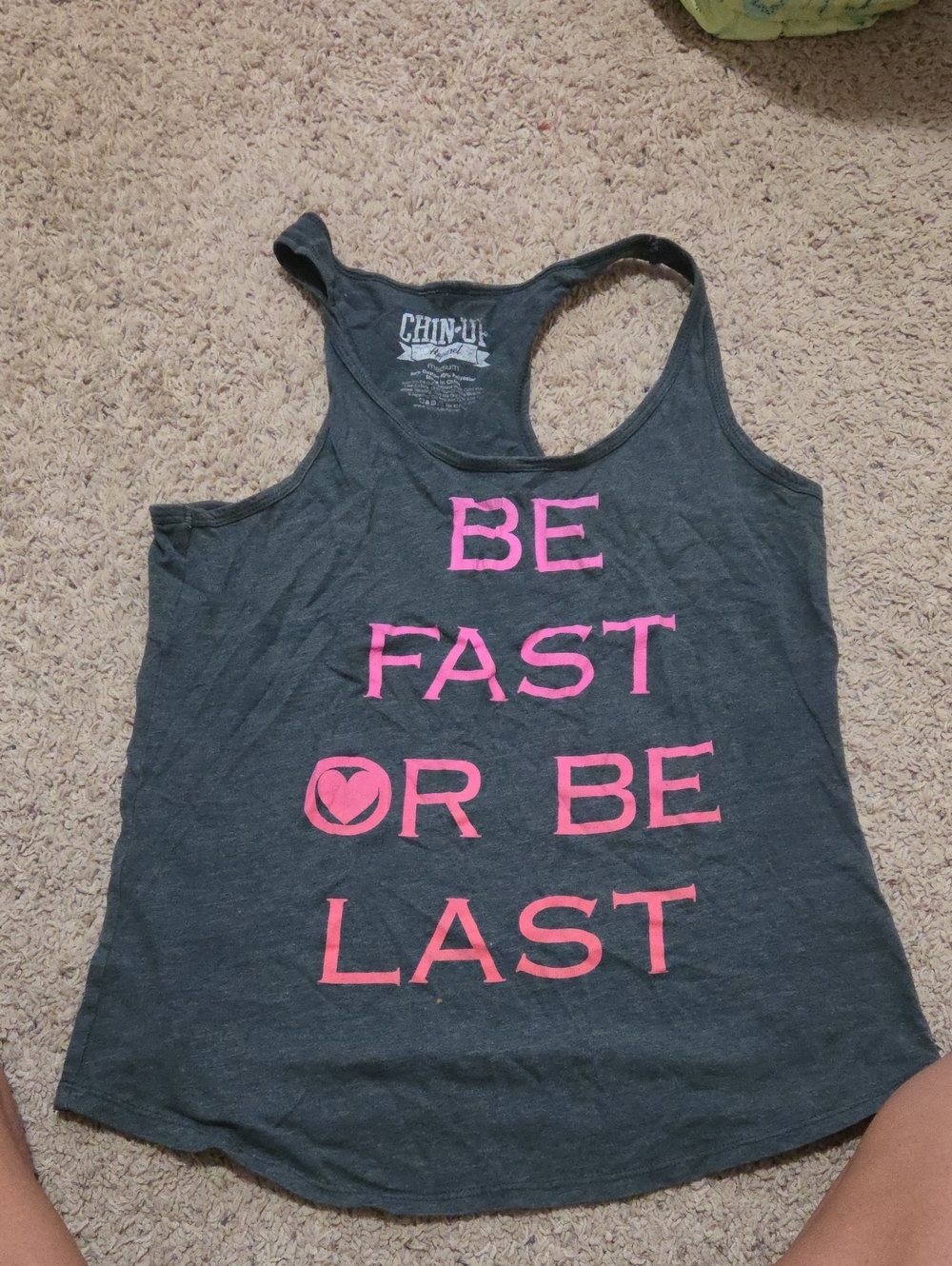 Chin Up Apparel Charcoal Tank with Pink Slogan